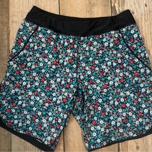 Lands' End Women's Floral Swim/Athletic Shorts - Black, Teal & Red